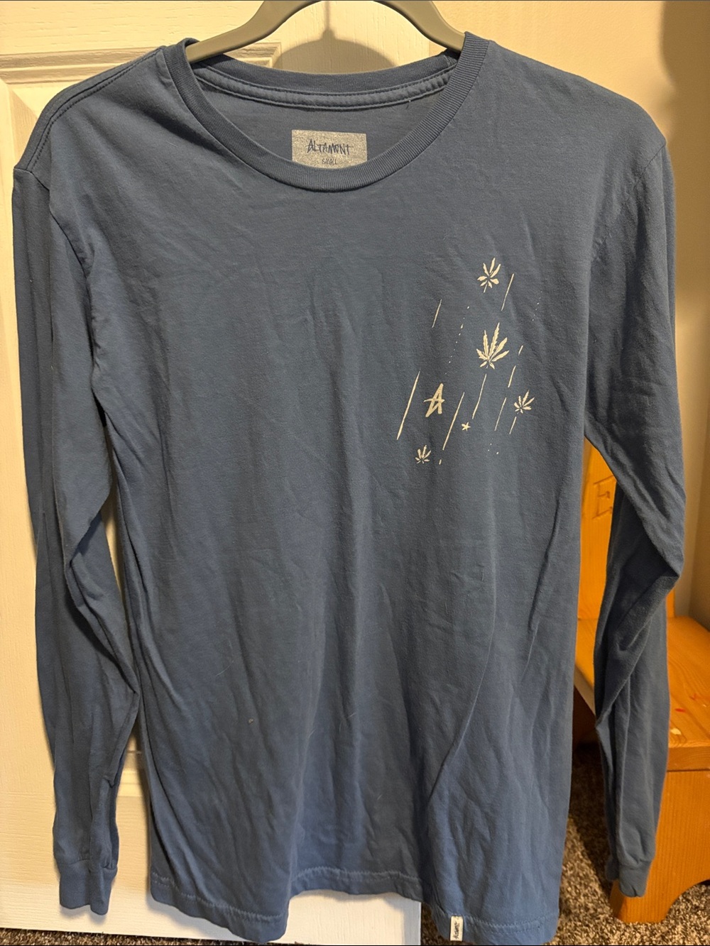 Altamont Slate-Blue Long Sleeve Tee with White Leaf Accents